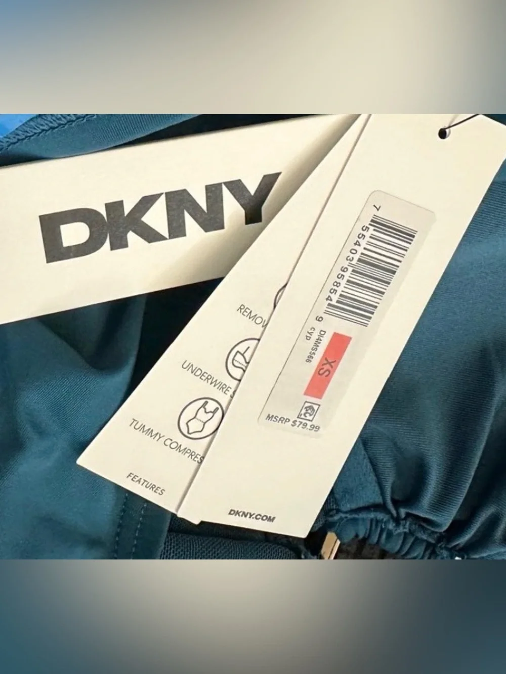 DKNY Women V-Neck Ring Detail One Piece Swimsuit Tummy Control Teal XS NWT - Picture 8 of 9